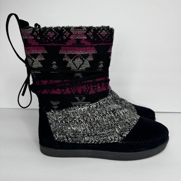NWT TOMS Wmn Sz 9 Nepal Black Suede Tribal Aztec‎ Wool Boots Winter Vacation - Picture 2 of 9